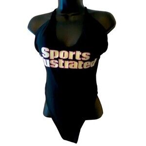 Authentic Sports Illustrated cover black one piece logo swimsuit NWT 14 Rare